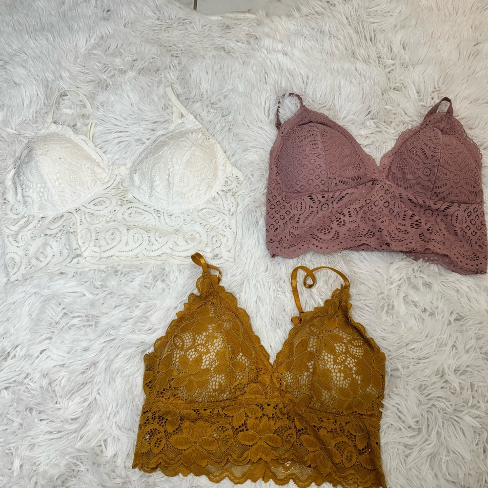 3 Crochet Lace Bralette Bra - Small